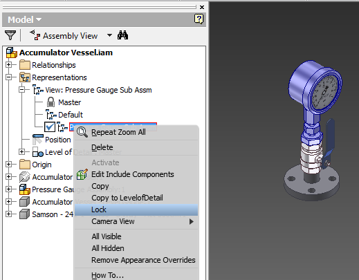 how to unlock design view representation in inventor